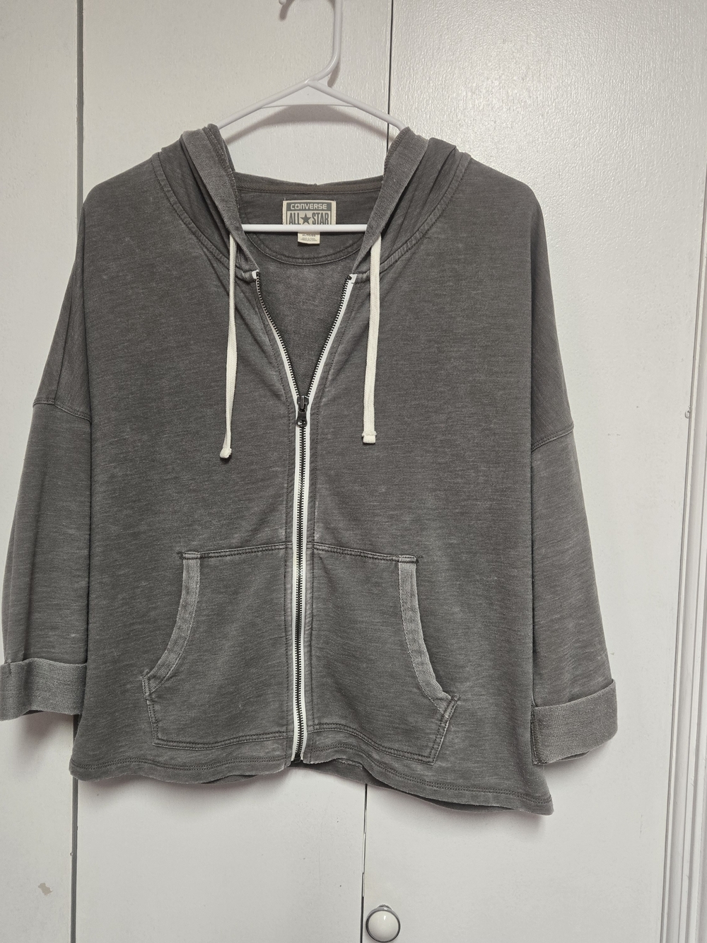Converse All Star Gray 3/4 Sleeve Zip-Up Hoodie XL